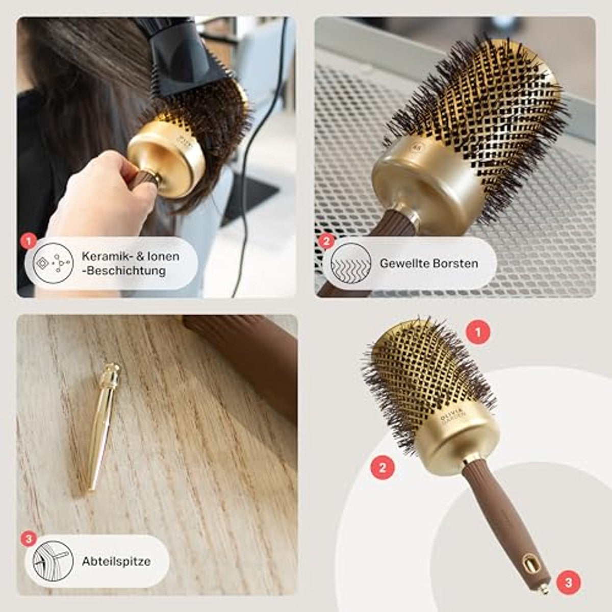 Olivia Garden Expert Blowout Shine Ronde Borstel, Goud & Bruin, 65 mm - 6-pack
