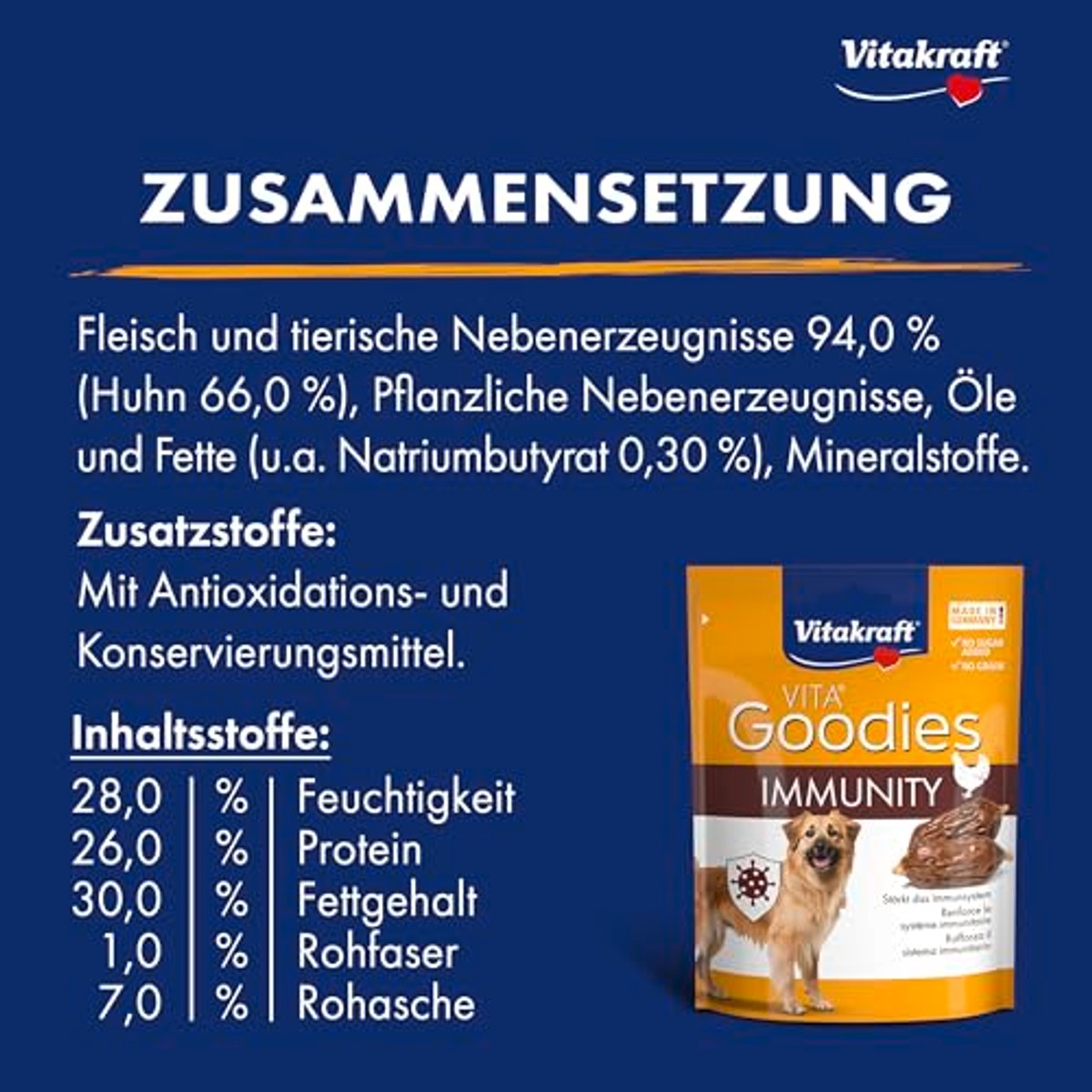 Vitakraft Goodies Immunity, gezonde hondensnacks, postbiotica voor een sterk immuunsysteem, zonder toevoeging van suiker (1 x 60 g) – Vitakraft