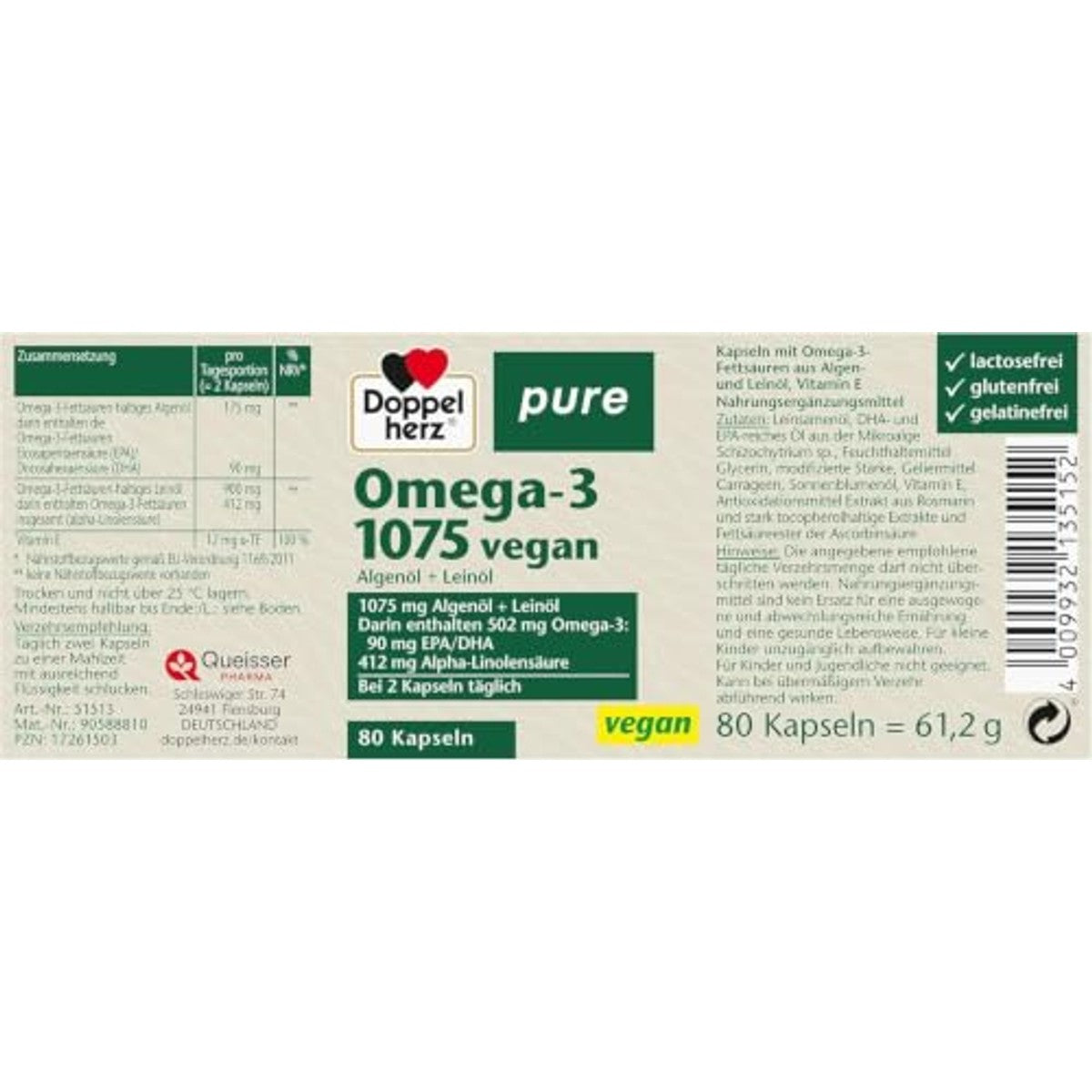 Doppelherz Pure Omega-3 1075 veganistisch – Doppelherz