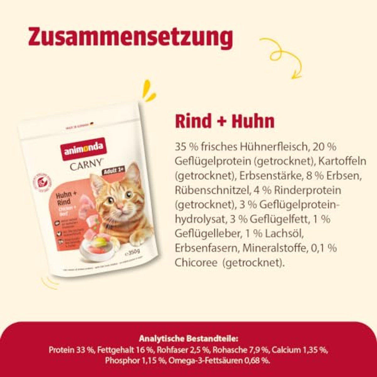 animonda Carny Kattendroogvoer kip + rundvlees (1 x 350 g), droogvoer voor volwassen katten, kattenvoer zonder granen en suiker, droogvoer voor katten met 65% vlees – animonda Carny