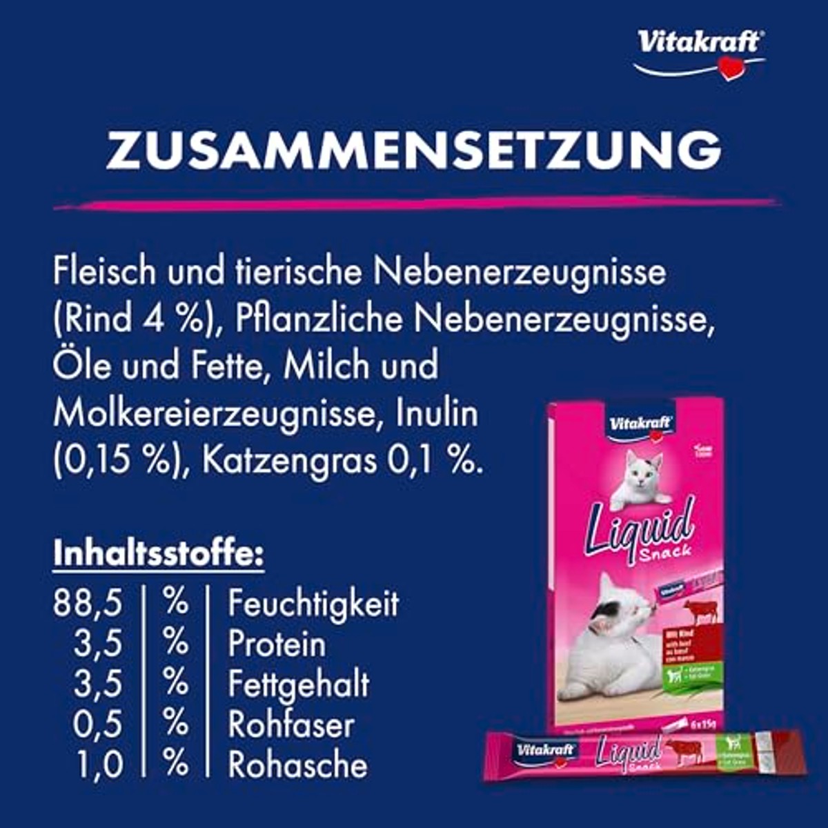 Vitakraft kattensnack rundvlees en kattengras 6 x 15 g - 3-pack