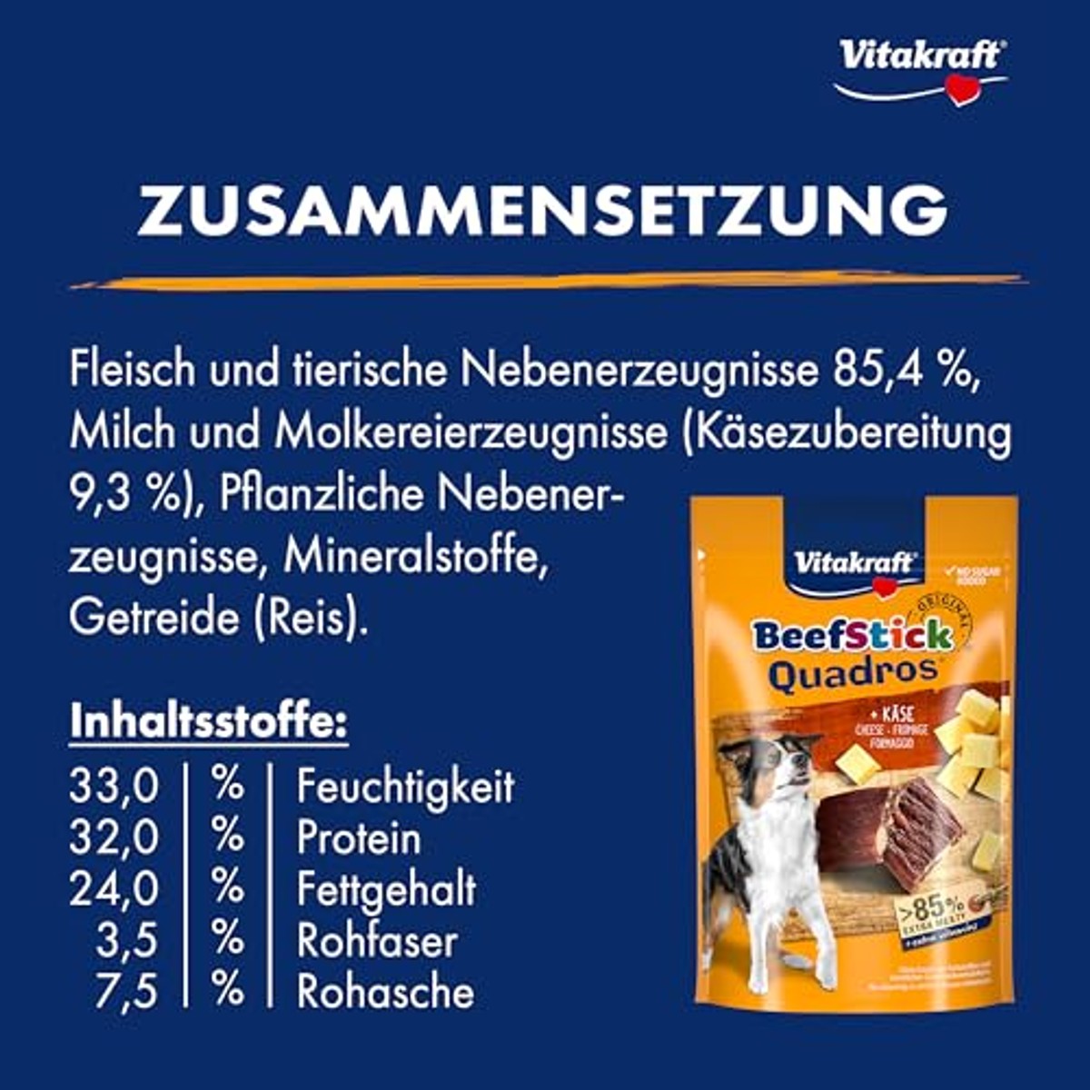 Vitakraft, hondensnack, vleessnacks, beef stick, 70 g, Kaas – Vitakraft