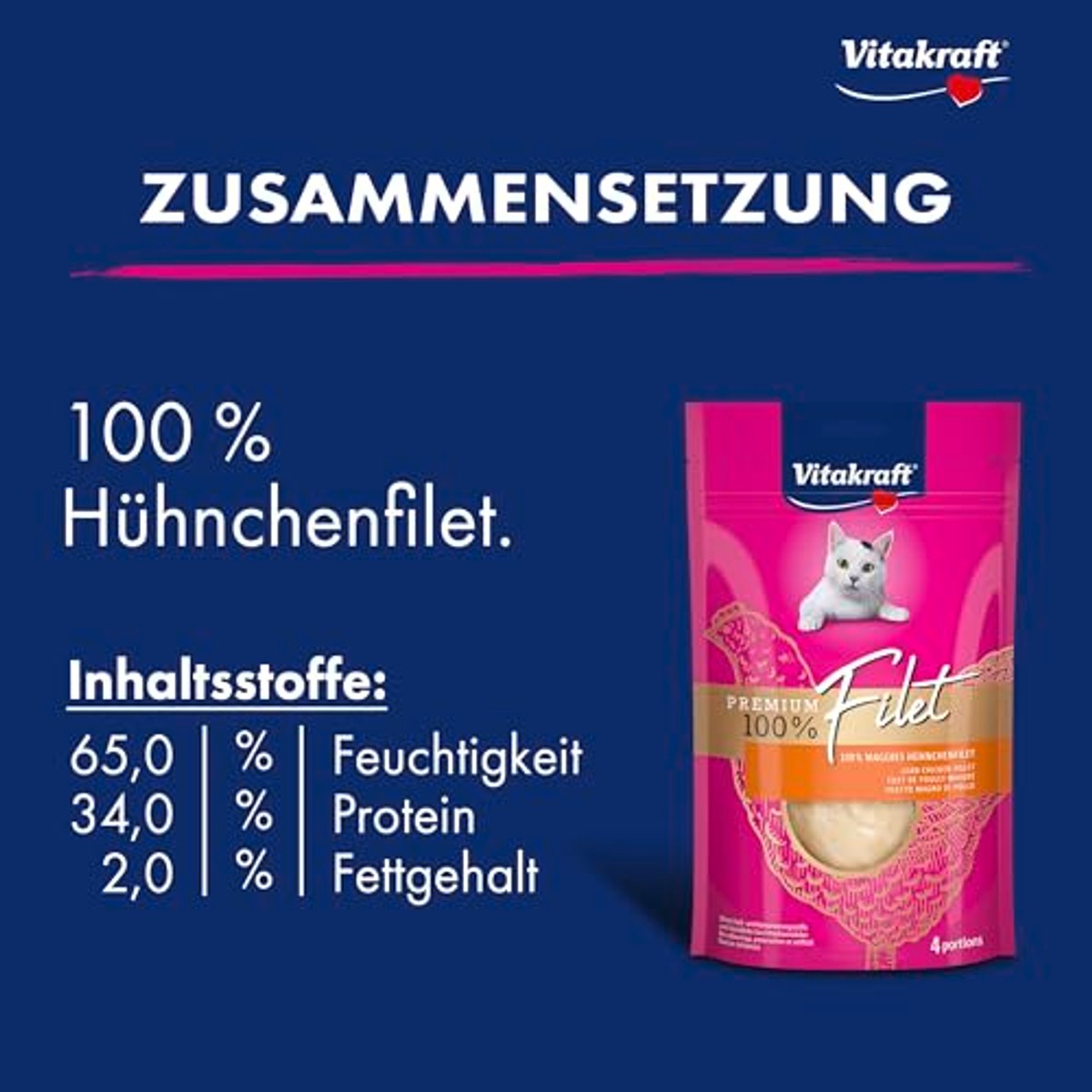 Vitakraft Premium, kattenlekkernijen, magere kipfilet, voorraadmaat, hypoallergeen, zonder toevoeging van granen (7 x 70 g) – Vitakraft