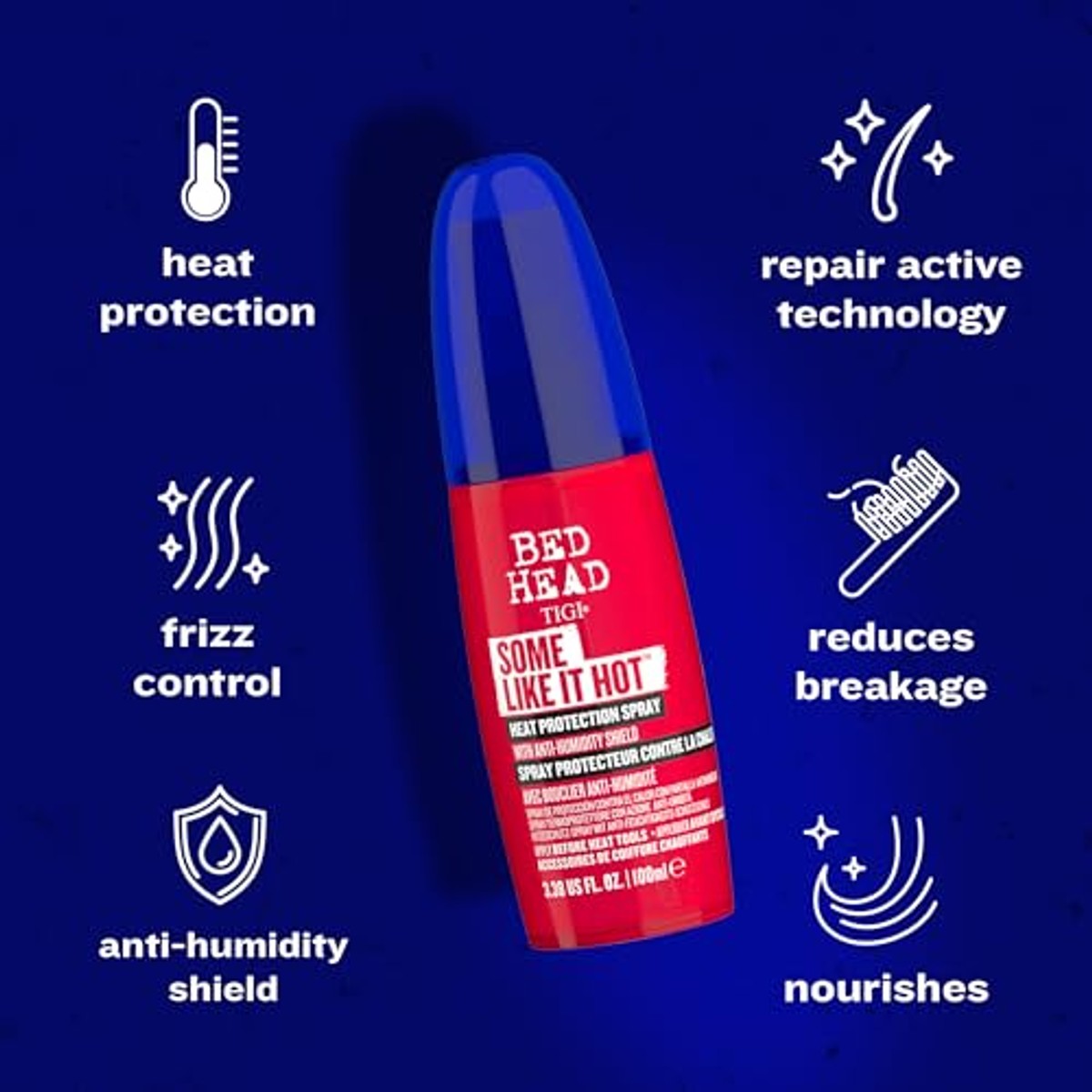 TIGI Bed Head - Some Like It Hot Hittebeschermingsspray | Anti-kroes haarverzorgingsproduct voor gladmaken, krullen en drogen | voor alle haartypes | 100 ml – TIGI