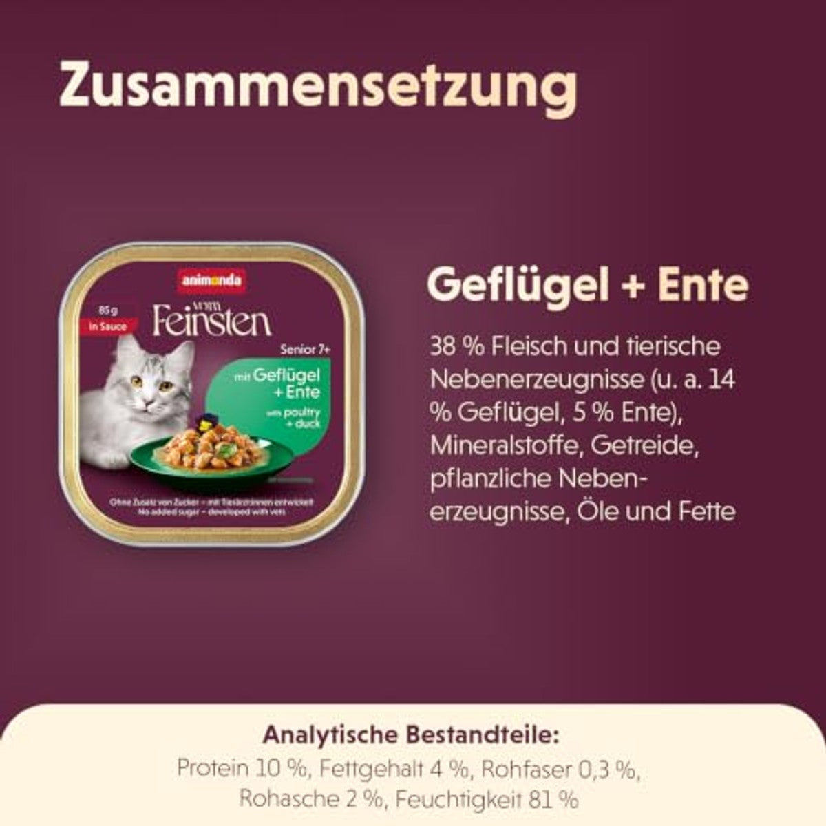 animonda vom Feinsten Senior kattenvoer gevogelte + eend in saus (32 x 85 g) | Natvoer voor oudere katten vanaf 7 jaar, kattenvoer nat in saus zonder suiker, portieschaal van 85 g – animonda Vom Feinsten