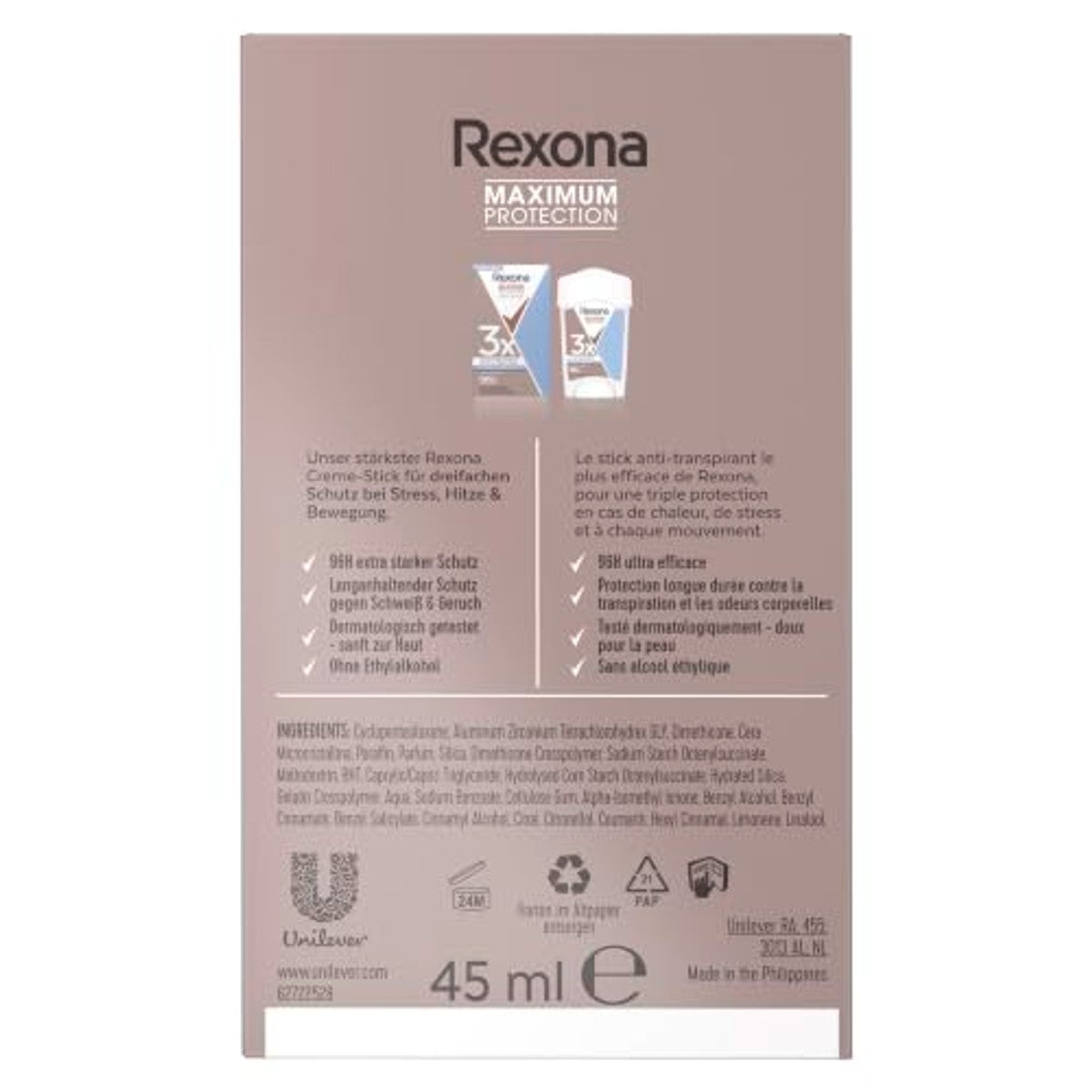 Rexona Maximum Protection Clean Scent Deocrème 3 x 45 ml - Voordeelverpakking