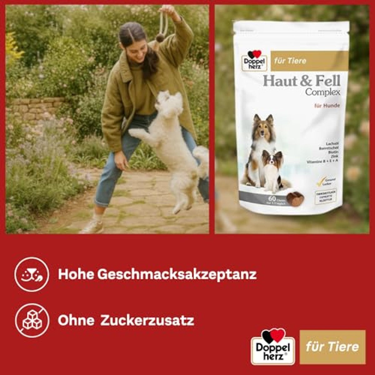 Doppelherz Huid- en Vachtcomplex Kauwsnack voor Honden 60 chews - 3-pack