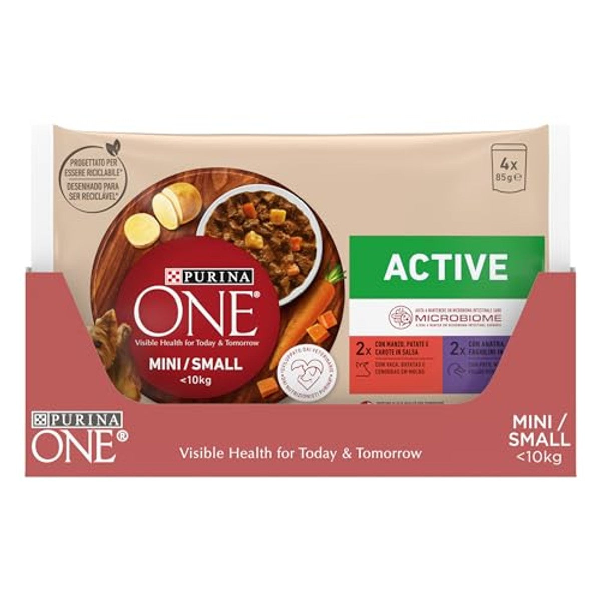Purina One Active Natvoer voor honden, rundvlees en eend in saus multipack, 48 zakjes à 85 g – PURINA ONE