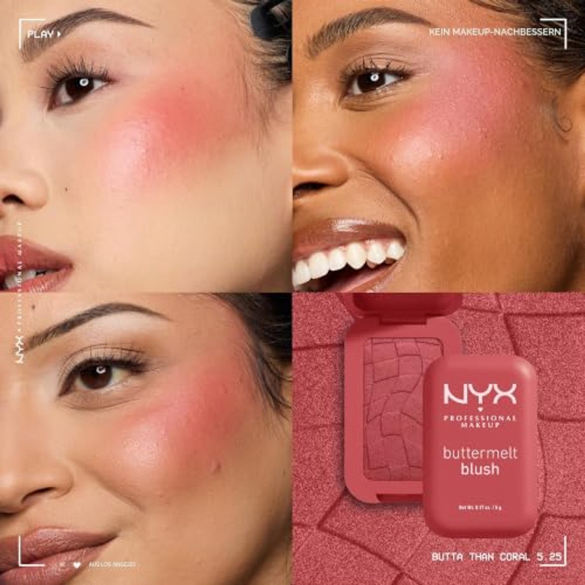 NYX PROFESSIONAL MAKEUP, Buttermelt Blush, sterk gepigmenteerde glanzende afwerking, opbouwbare kleur, vervaagt niet en verkleurt, veganistische formule, Butta Than Coral – NYX PROFESSIONAL MAKEUP