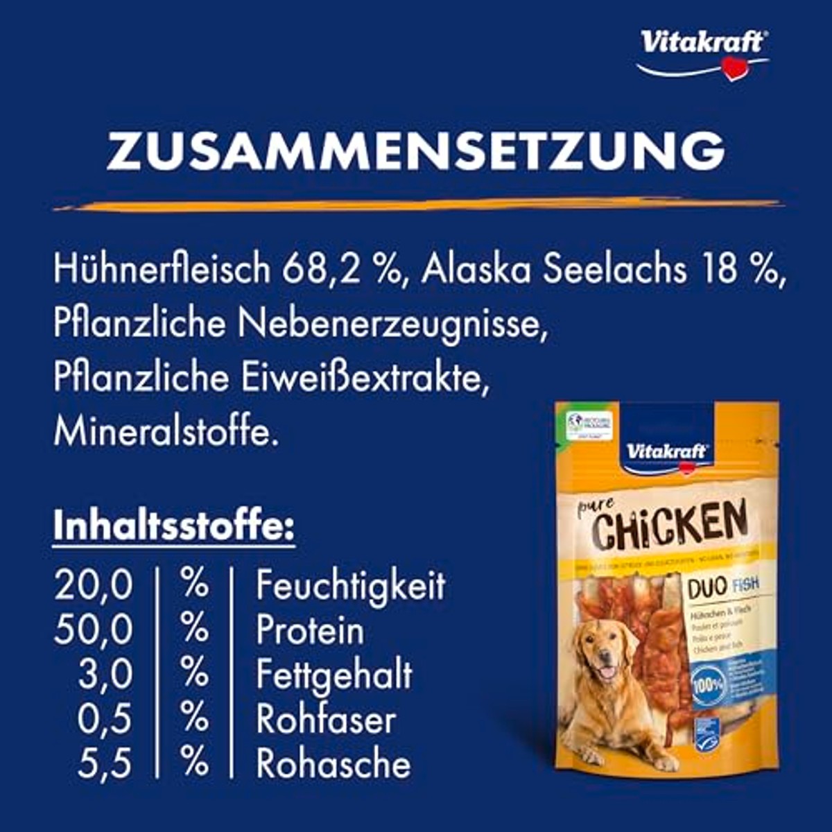 Vitakraft Pure Chicken Duo Fish hondensnack kip en vis 8 x 80 g - 3-pack