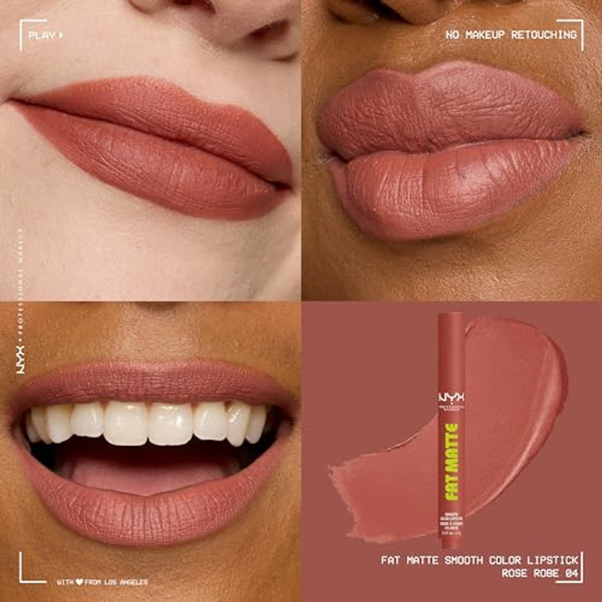 NYX Professional Makeup, Fat Matte Smooth Color Lipstick, zachte matte afwerking met romige textuur, intense kleur met elke klik, lichte veganistische formule, kleur: Rose Robe – NYX PROFESSIONAL MAKEUP