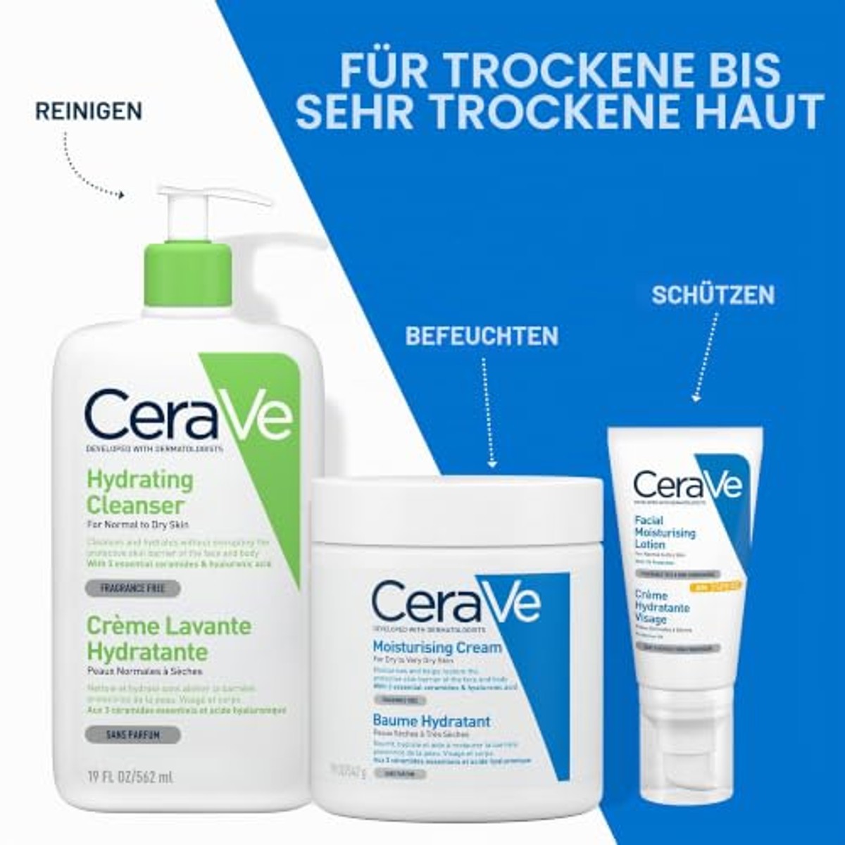 CeraVe Vochtinbrengende Crème 542 g + Navulling Vochtinbrengende Crème 454 g - 3-pack