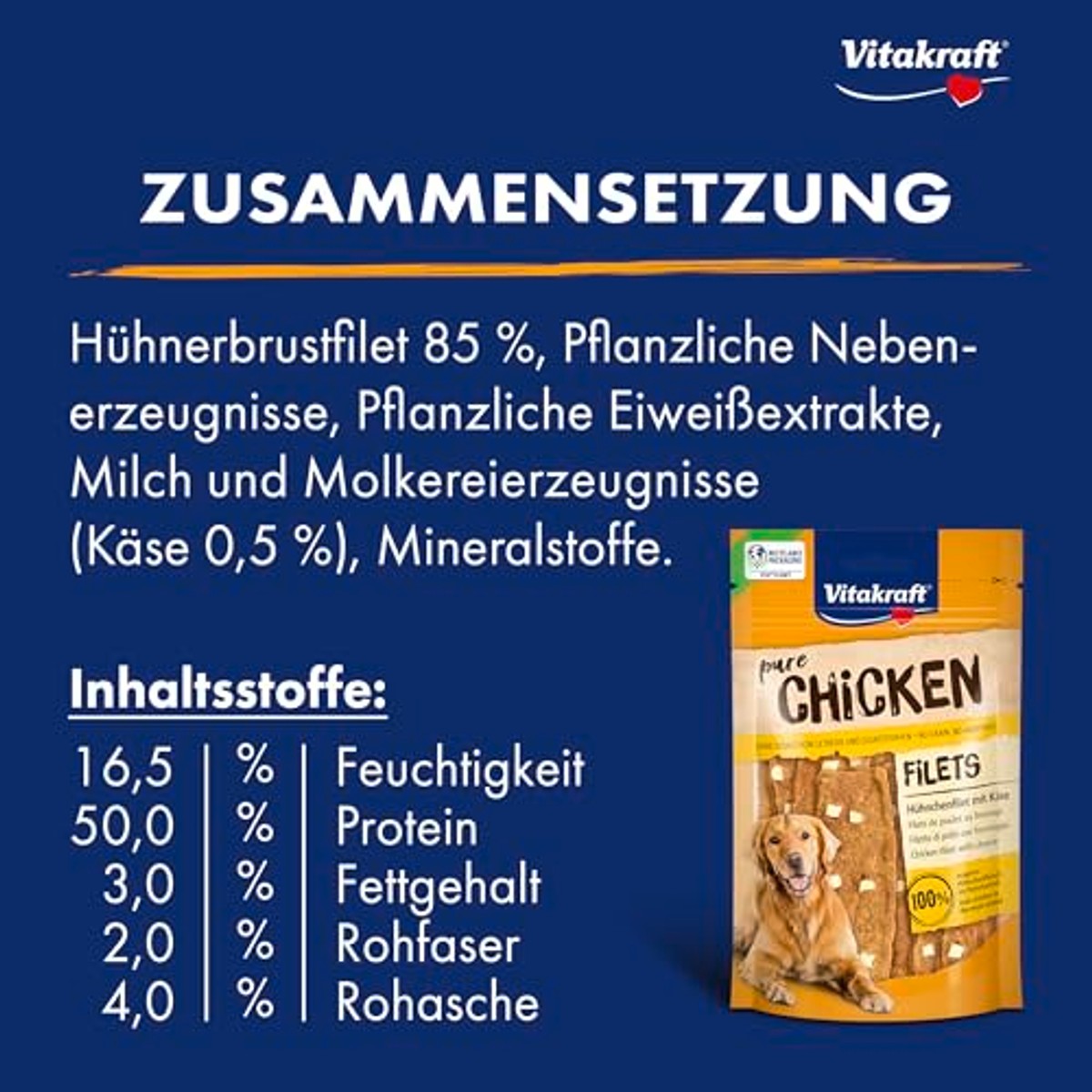 Vitakraft Pure Chicken Filets hondensnack kip & kaas 9 x 80 g - 6-pack
