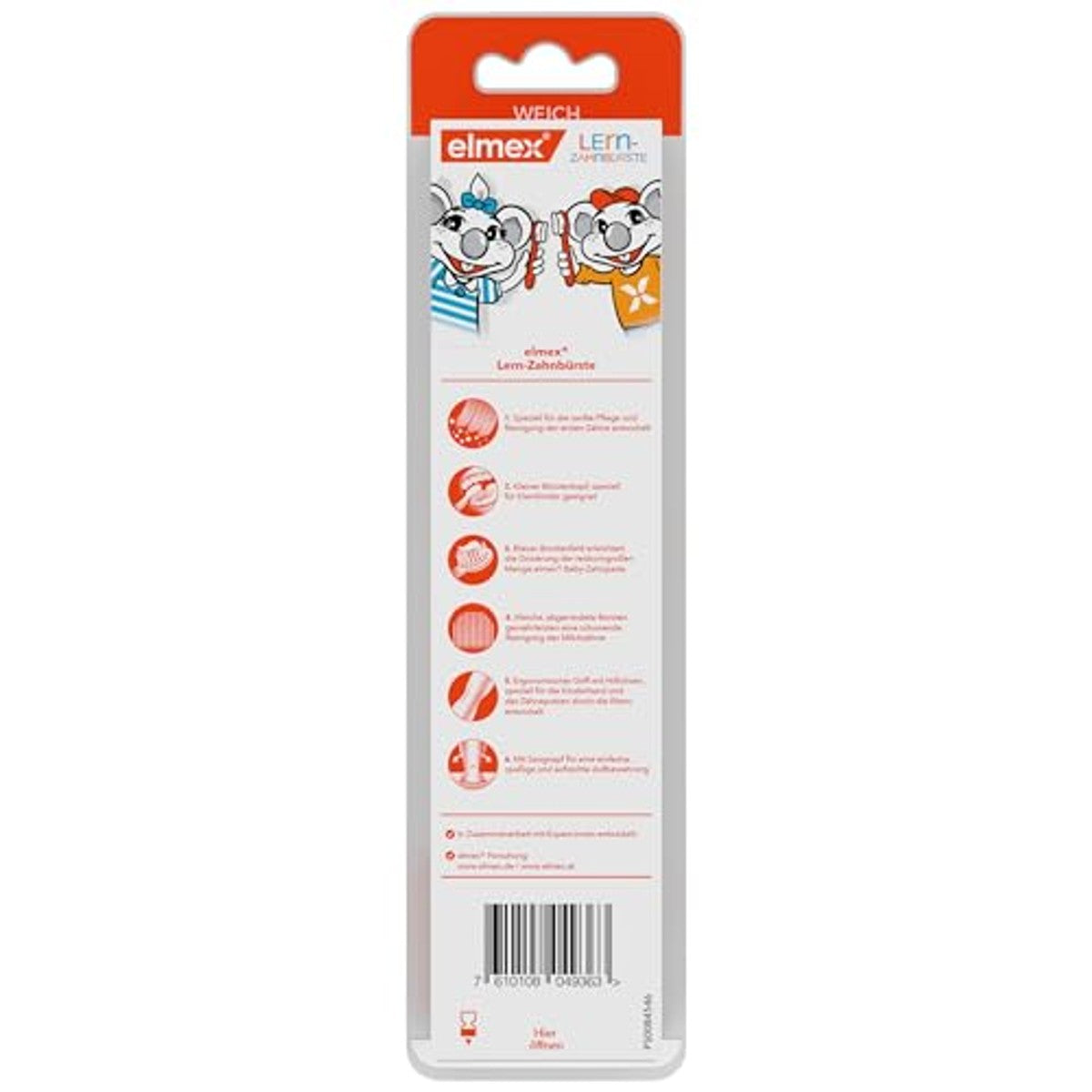ELMEX leertandenborstel met kindertandpasta 12 ml, 6-pack – ELMEX