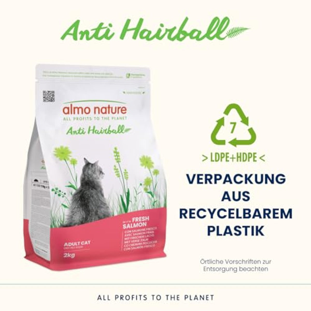 Almo Nature Anti-hairball Droogvoer voor Katten Verse Zalm 2 kg - 6-pack