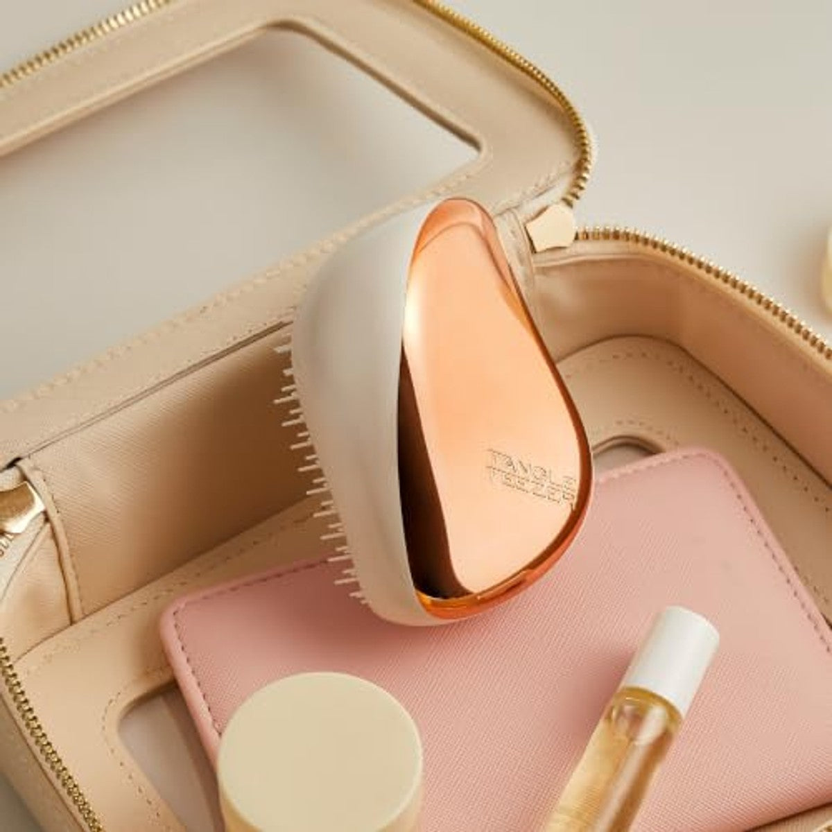 Tangle Teezer Compact Styler Detangler Haarborstel, voor nat en droog haar, ontwarringsborstel voor alle haartypes, perfecte borstel voor op reis, met beschermhoes, roségoud en ivoor – Tangle Teezer