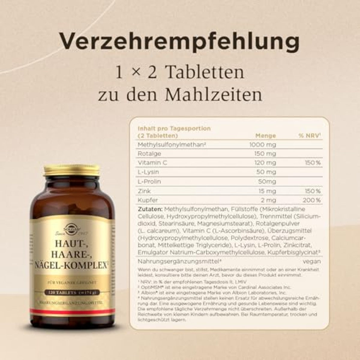 Solgar Complex voor Huid, Haar en Nagels met MSM 120 Tabletten - 3-pack