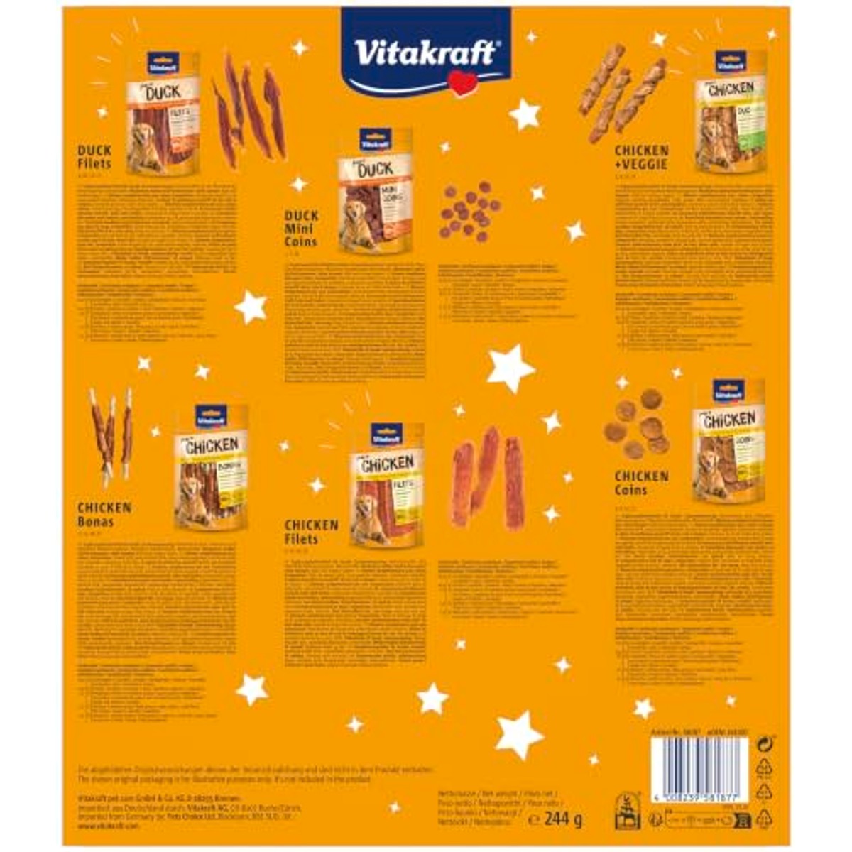 Vitakraft Adventskalender voor honden, 2026, liefdevol samengestelde selectie lekkere snacks, voor de pre-kersttijd, hondenlekkernijen, voor alle leeftijden (1 x 244 g) – Vitakraft