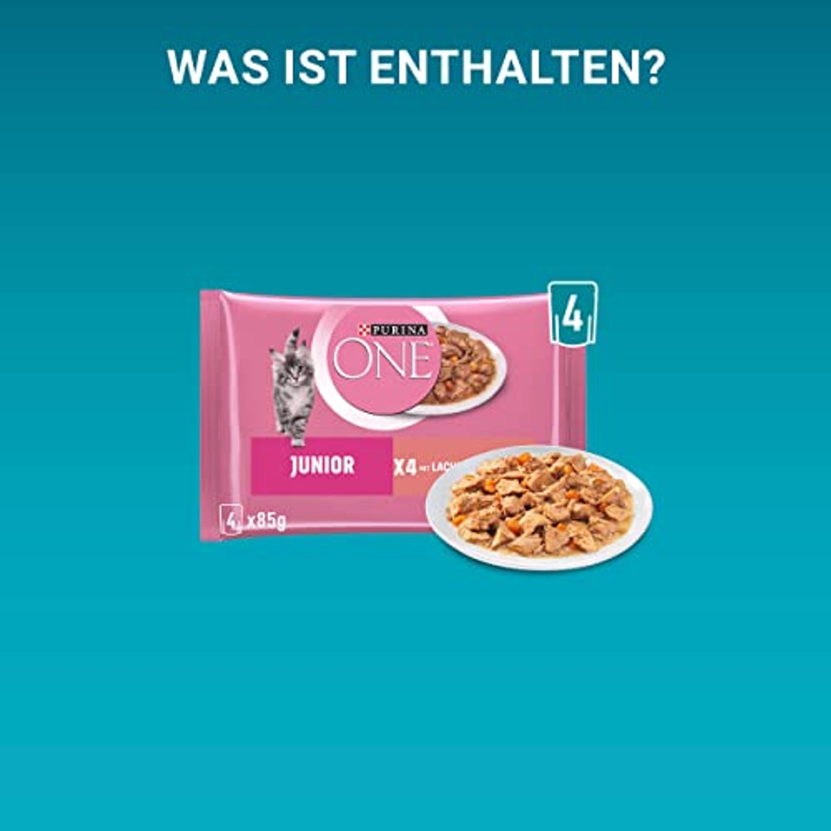 PURINA ONE Junior, met zalm en wortelen, verpakking van 48 stuks (12 x 4 x 85 g) | Kattenvoer nat – PURINA ONE
