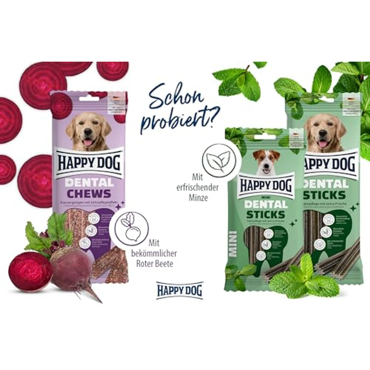 Happy Dog Dental Rolls hondensnack rode biet 5 stuks, 148 g - 6-pack