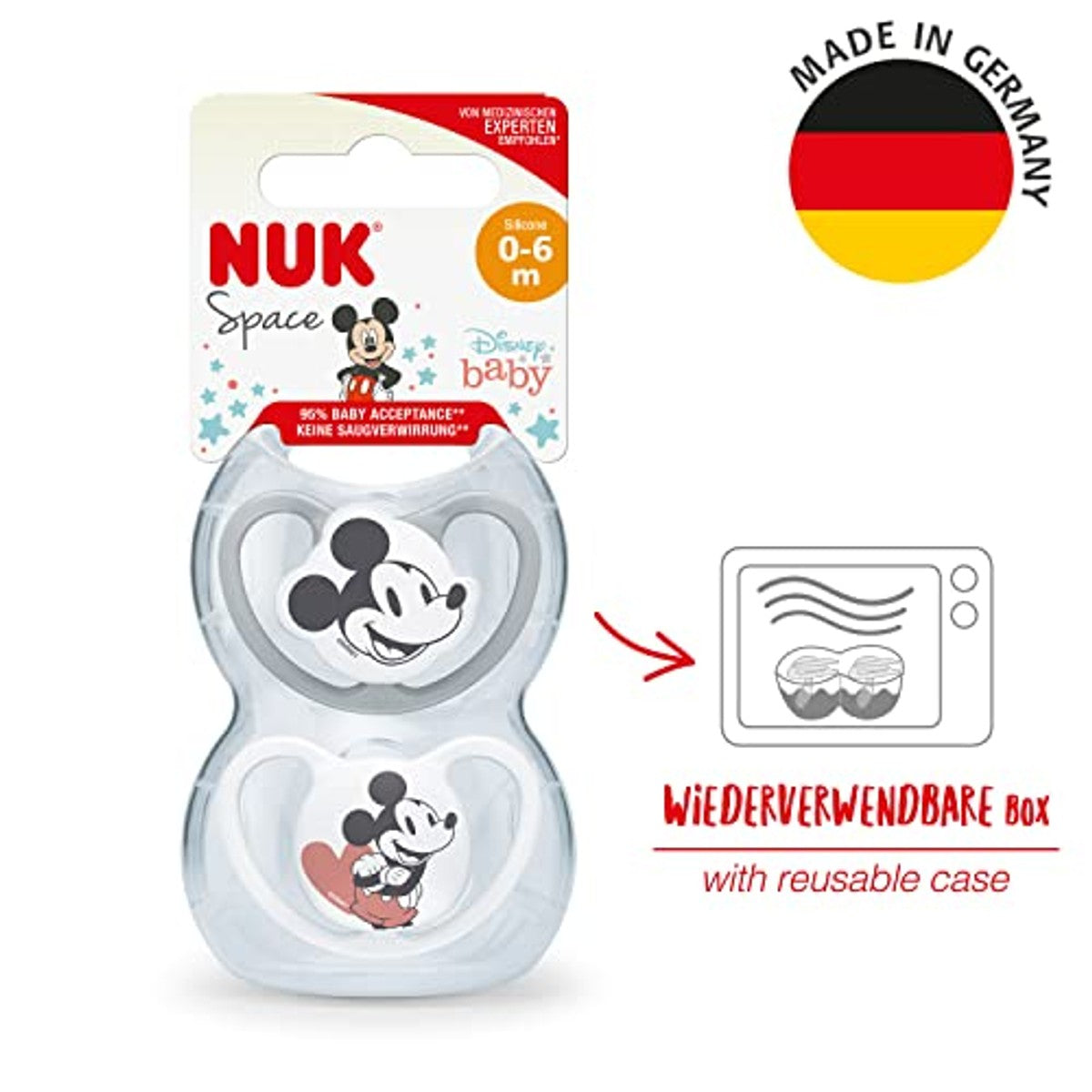 NUK Space fopspeen Disney Mickey Mouse 0-6 maanden 2 stuks – foto 6