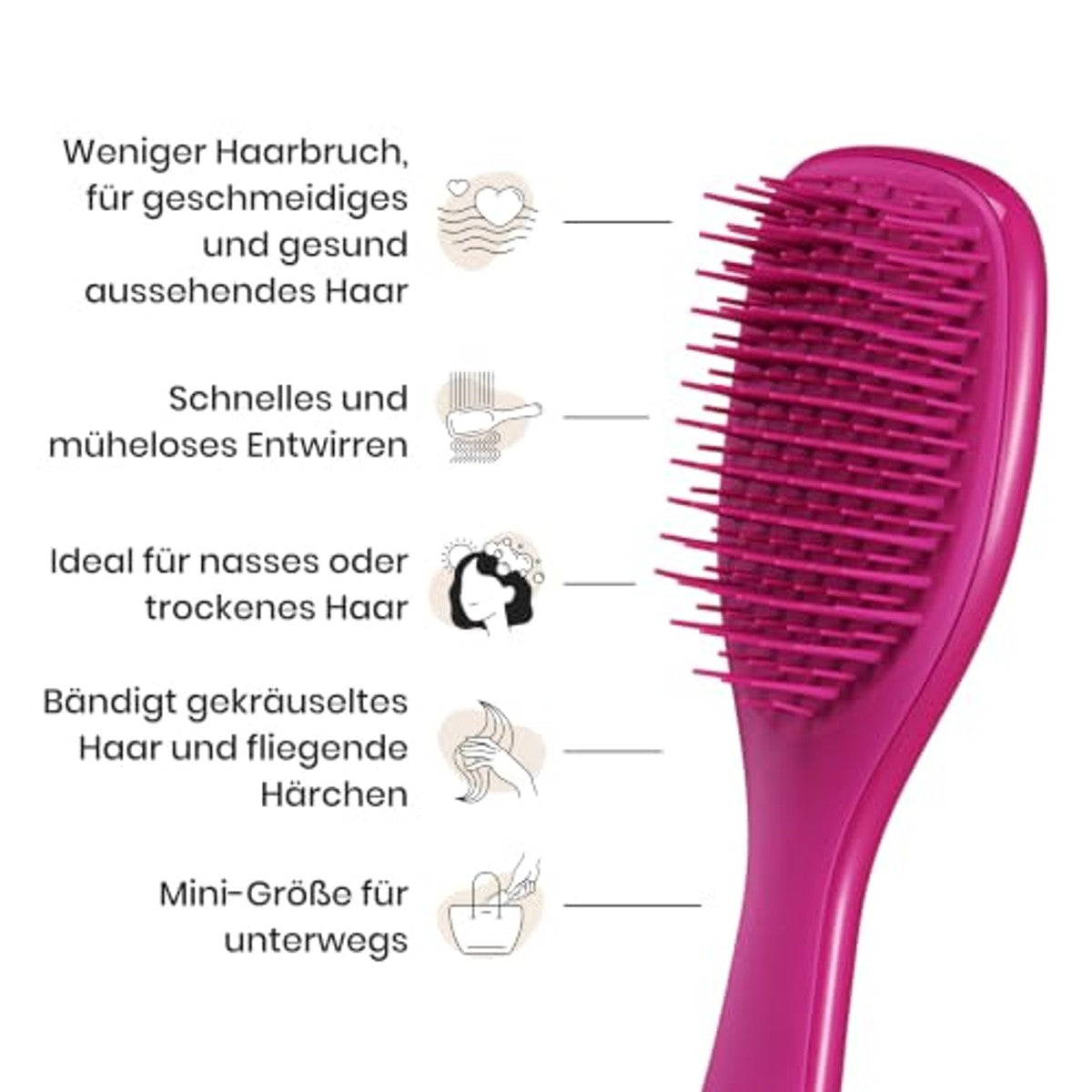 Tangle Teezer Ultimate Detangler Klein – voor nat en droog haar – ontwarringsborstel voor alle haartypes – perfecte haarborstel voor kinderen en op reis – framboos roze – Tangle Teezer