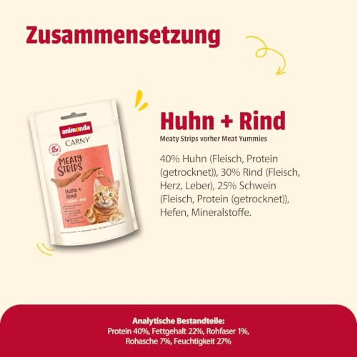 animonda Carny Meat Strips kattensnack kip + rundvlees 10 x 50 g - 6-pack