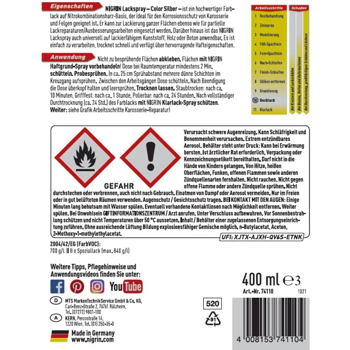NIGRIN Lakspray zilver 400 ml verpakking van 2 – NIGRIN