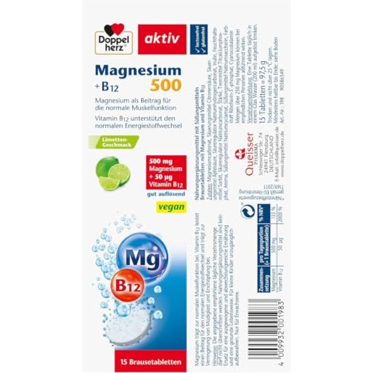Doppelherz Magnesium 500 + B12 - met limoensmaak – Doppelherz