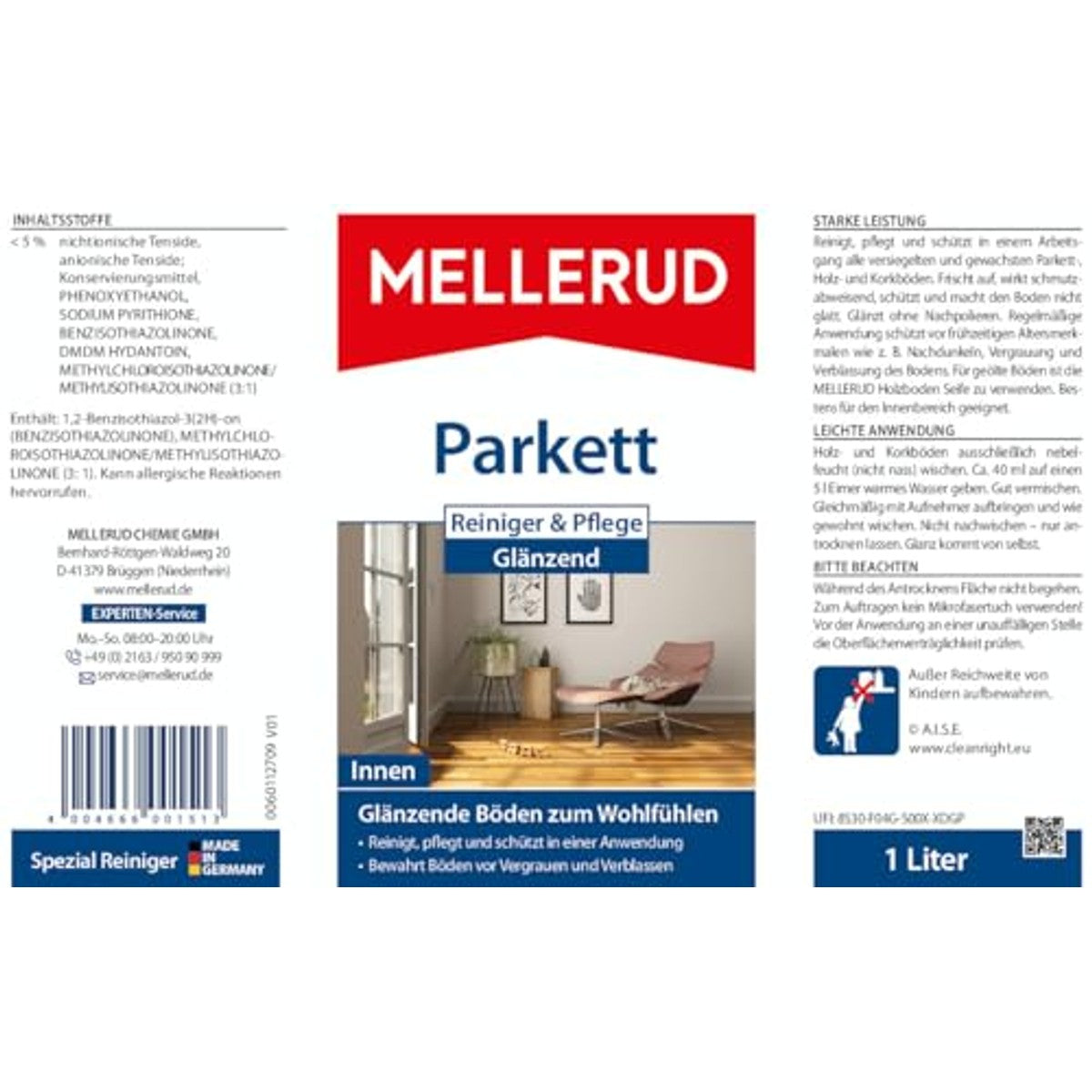 Mellerud Parketreiniger & Verzorging Glanzend 6 x 1 l - Voordeelverpakking