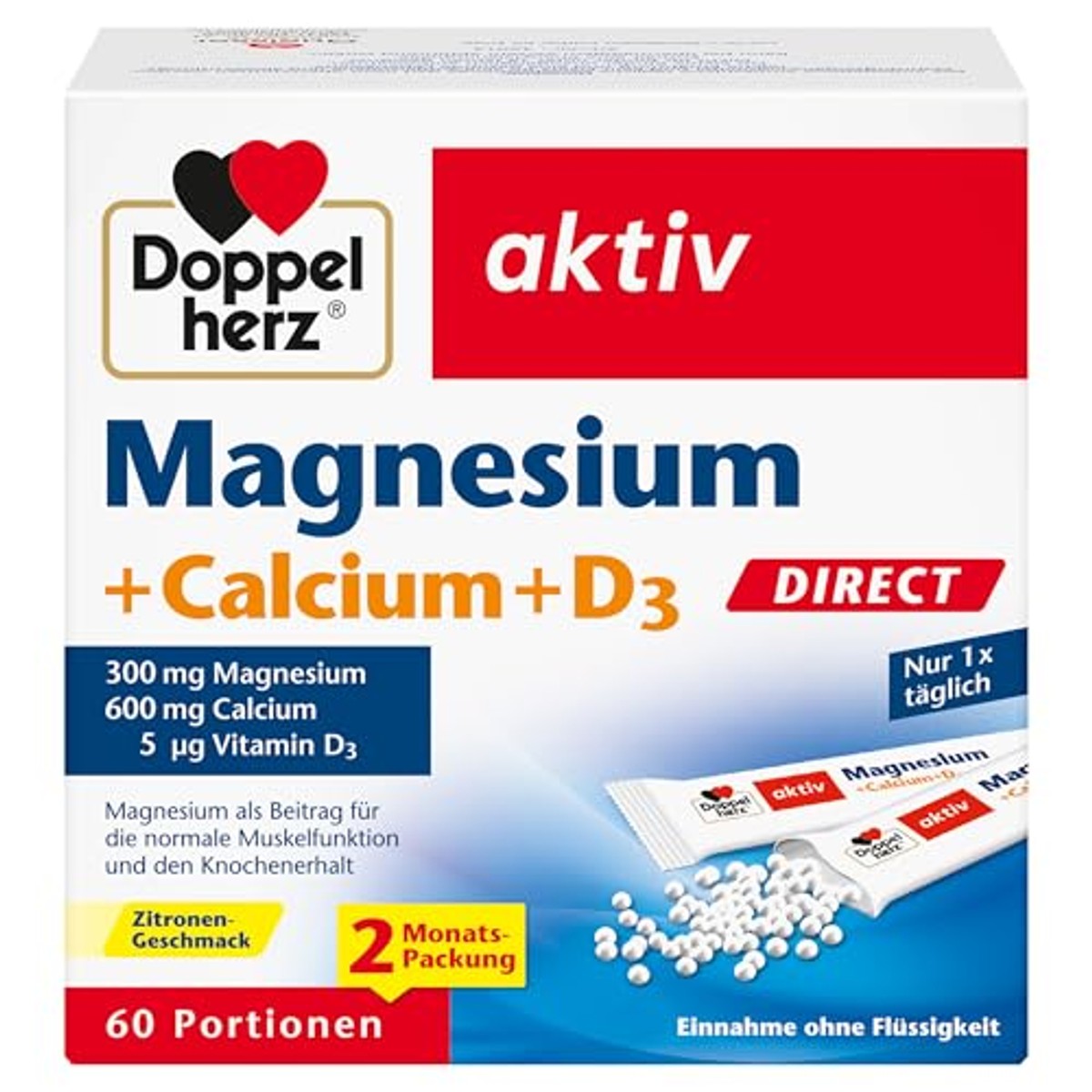 Doppelherz Magnesium + Calcium + D3 Direct Citroensmaak 60 Porties - 6-pack