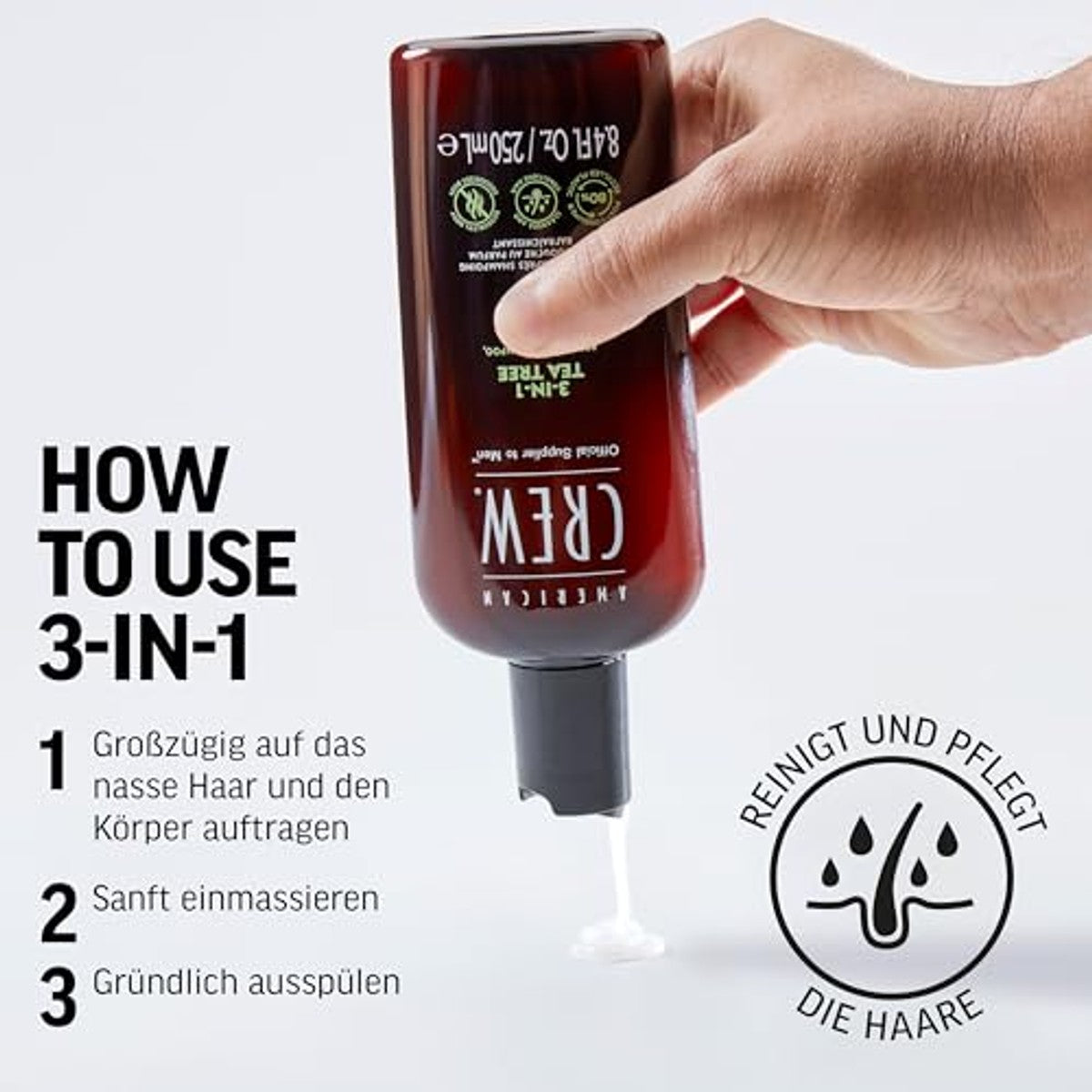 American Crew 3-in-1 Tea Tree Shampoo & Douchegel 1000 ml - 6-pack