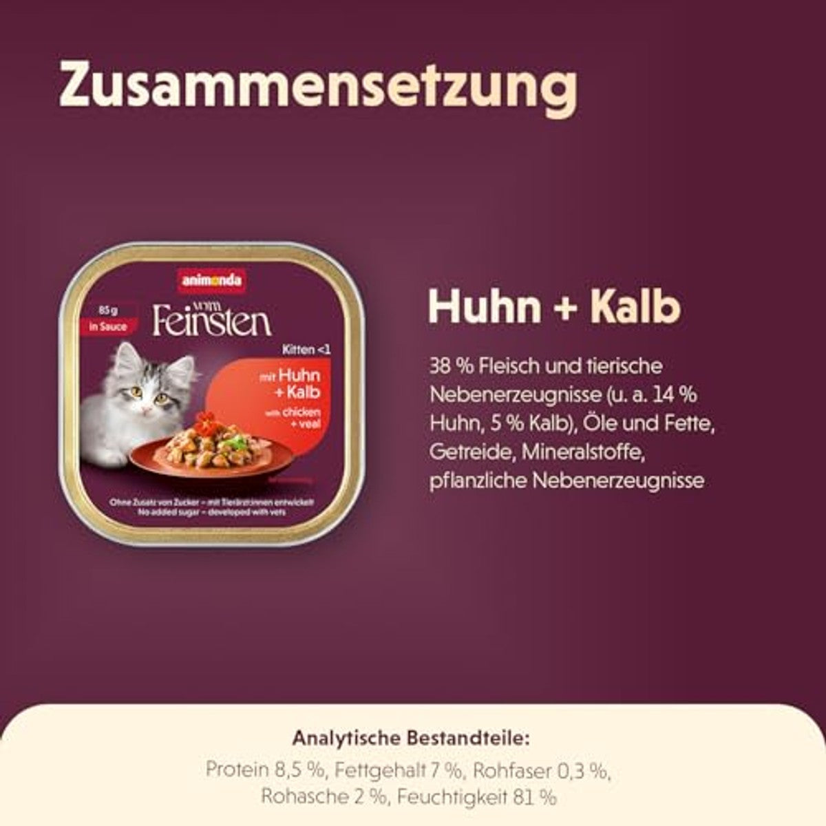 animonda vom Feinsten Kitten kattenvoer nat kip + kalf in saus (12 x 85 g) | Natvoer voor opgroeiende katten in de 1e levensjaar, kittenvoer nat in saus zonder suiker, portieschaal à 85 g – animonda Vom Feinsten