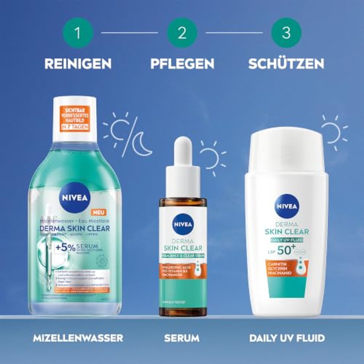 NIVEA Derma Skin Clear Daily UV-vloeistof SPF 50+ 6 x 40 ml - Voordeelverpakking
