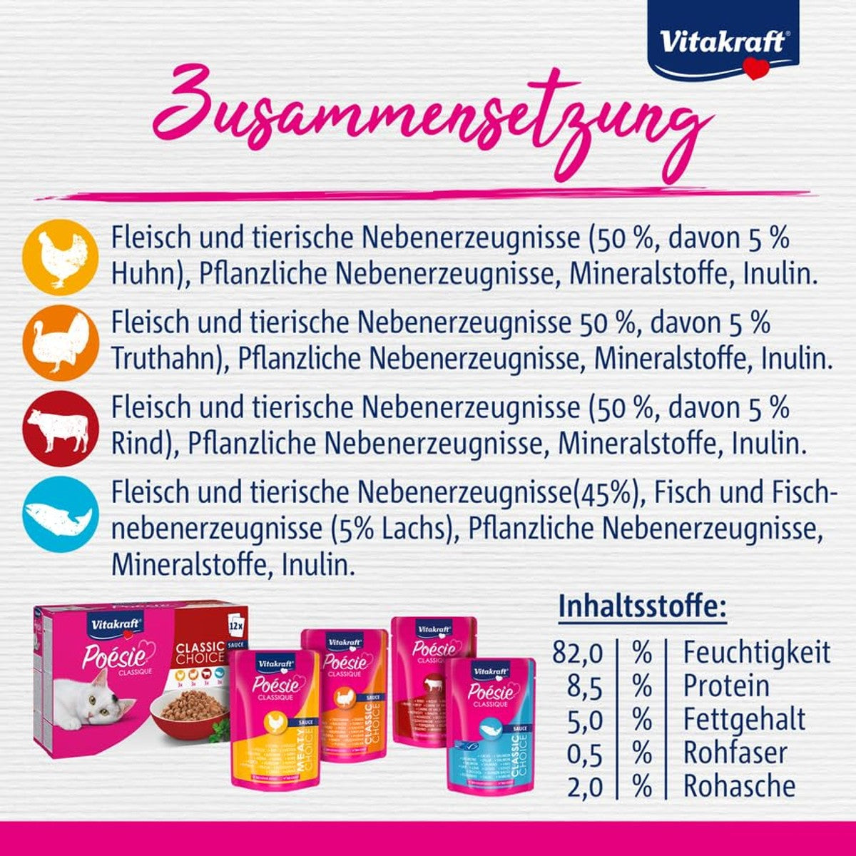 Vitakraft Poésie Classique natvoer kattenvoer gemengd 12 x 85 g - 3-pack