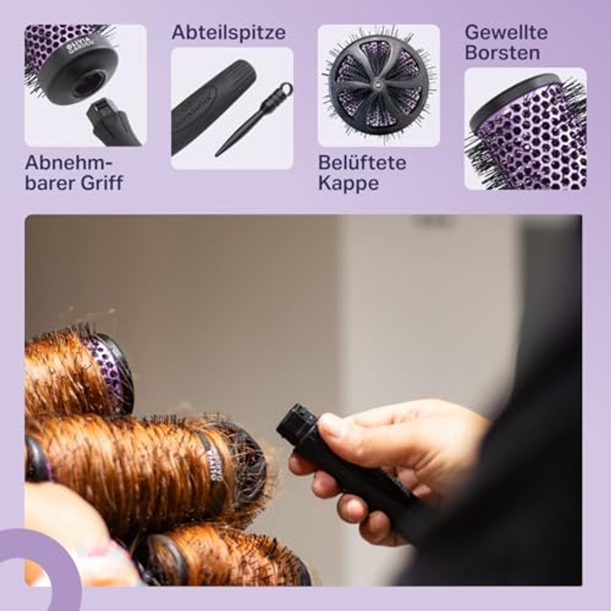 Olivia Garden Multibrush Curlers Kit - 4 opzetstukken en 1 afneembare handgreep - maat 55 - perfect voor krullen en volume
