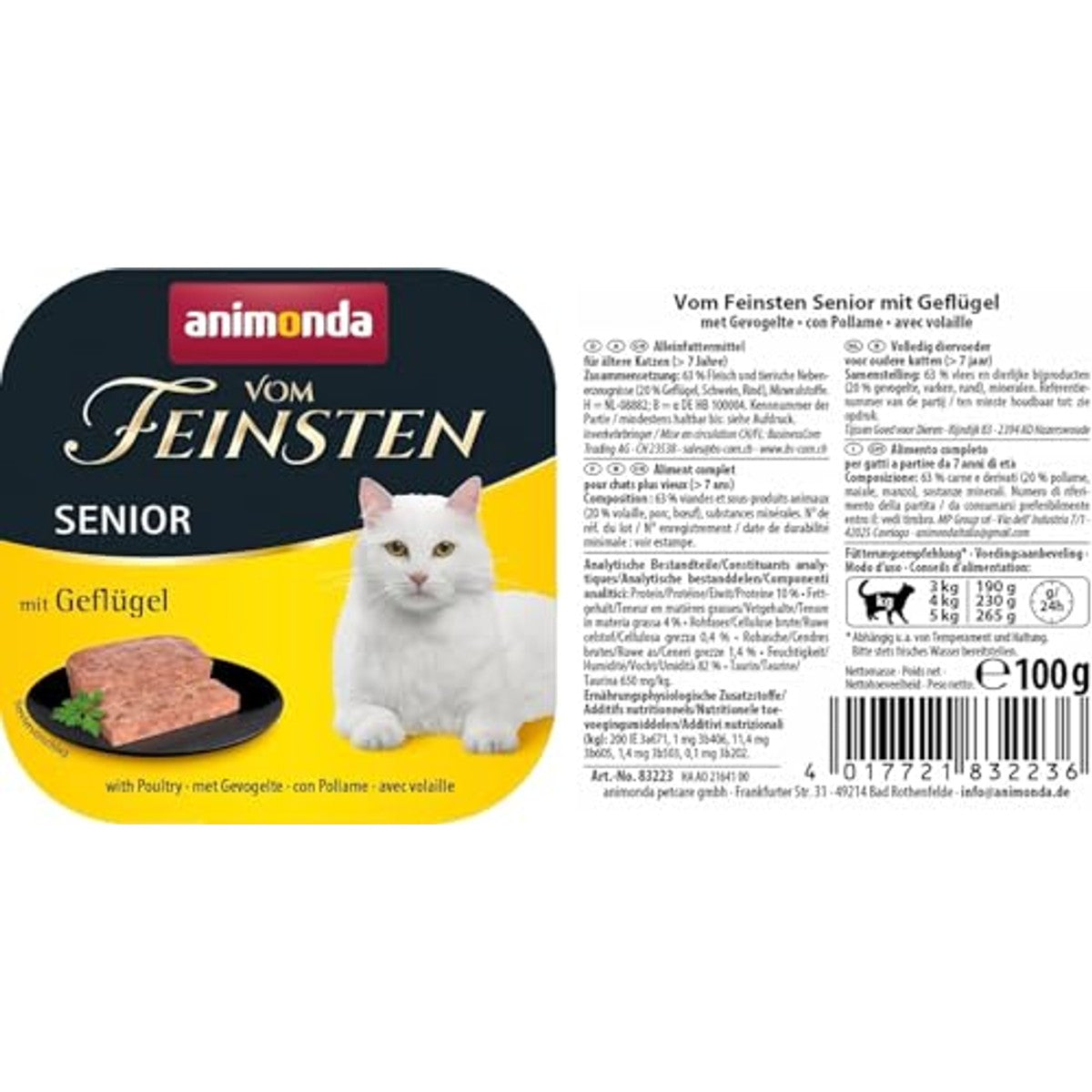 animonda vom Feinsten Senior Katzenfutter nass Nassfutter mit Geflügel (32 x 100 g), Katzenfutter ab 7 Jahren, ohne Getreide ohne Zucker, mit frischen, fleischigen Zutaten – animonda Vom Feinsten