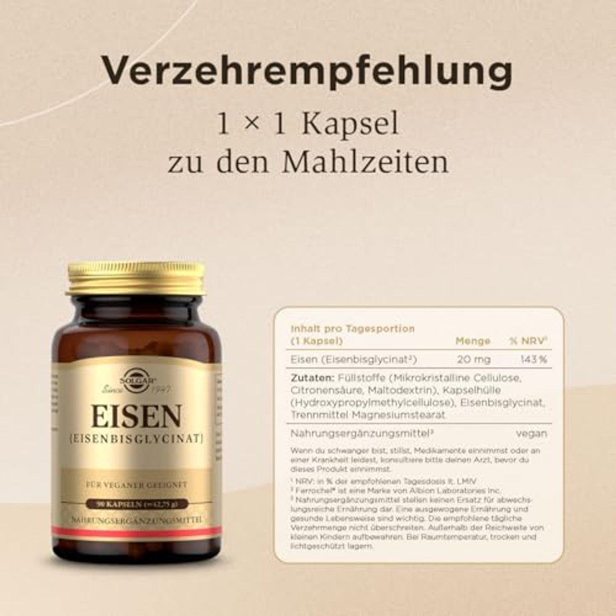 Solgar IJzer 20 mg Maagvriendelijk 90 Capsules - 6-pack