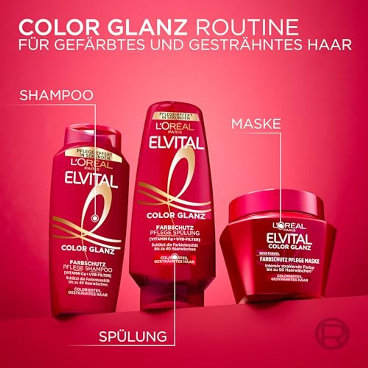 L'Oréal Paris Elvital Color-Glanz masker 3 x 300 ml - Voordeelverpakking