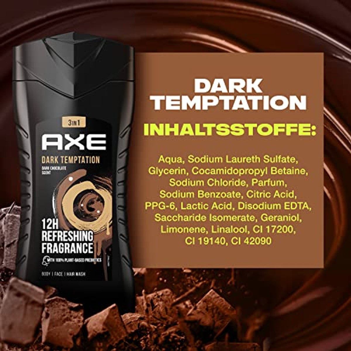 Axe Dark Temptation XL 3-in-1 douchegel & shampoo 400 ml, 4 stuks – Axe