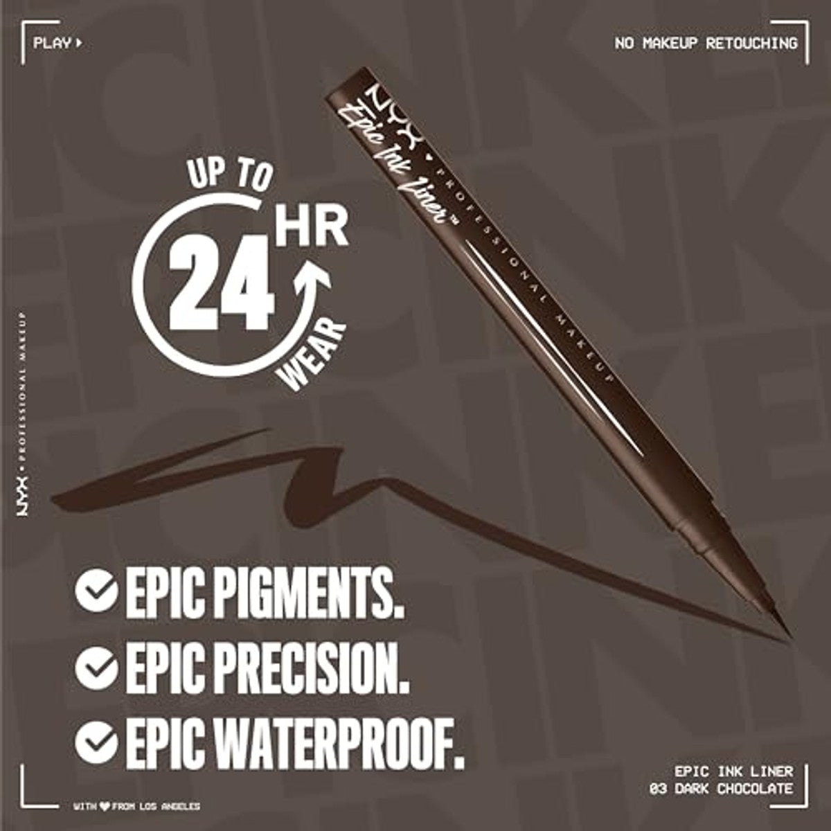 NYX Professional Makeup Epic Ink Eyeliner, sterk gepigmenteerde viltstift, waterbestendig, langdurige kajal, veganistische formule, eenvoudig te gebruiken met flexibele kwast, tint: 03 donkere – NYX PROFESSIONAL MAKEUP