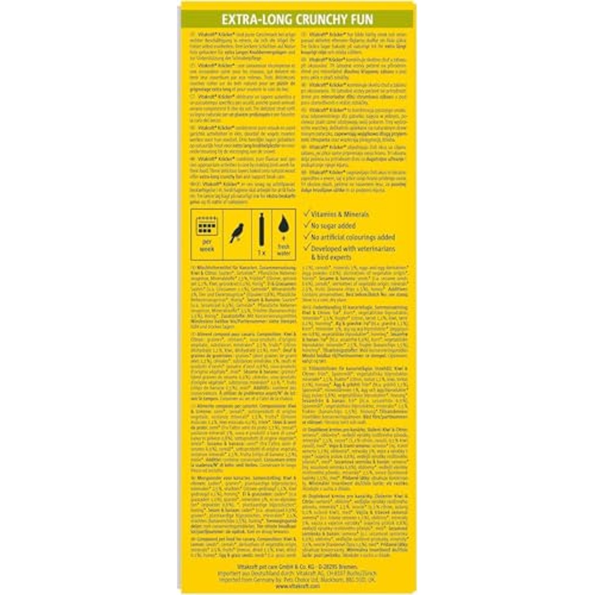 Vitakraft Cracker Mix Vogelsnack voor kanaries en knabbelstokjes, met ei en graszaad, met kiwi en citrus, met banaan en sesam, zonder toegevoegde suiker (10 x 80 g) – Vitakraft