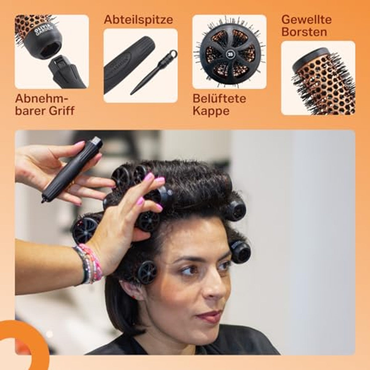 Olivia Garden Multibrush Curlers Kit - 4 opzetstukken en 1 afneembare handgreep - maat 35 - perfect voor krullen en volume