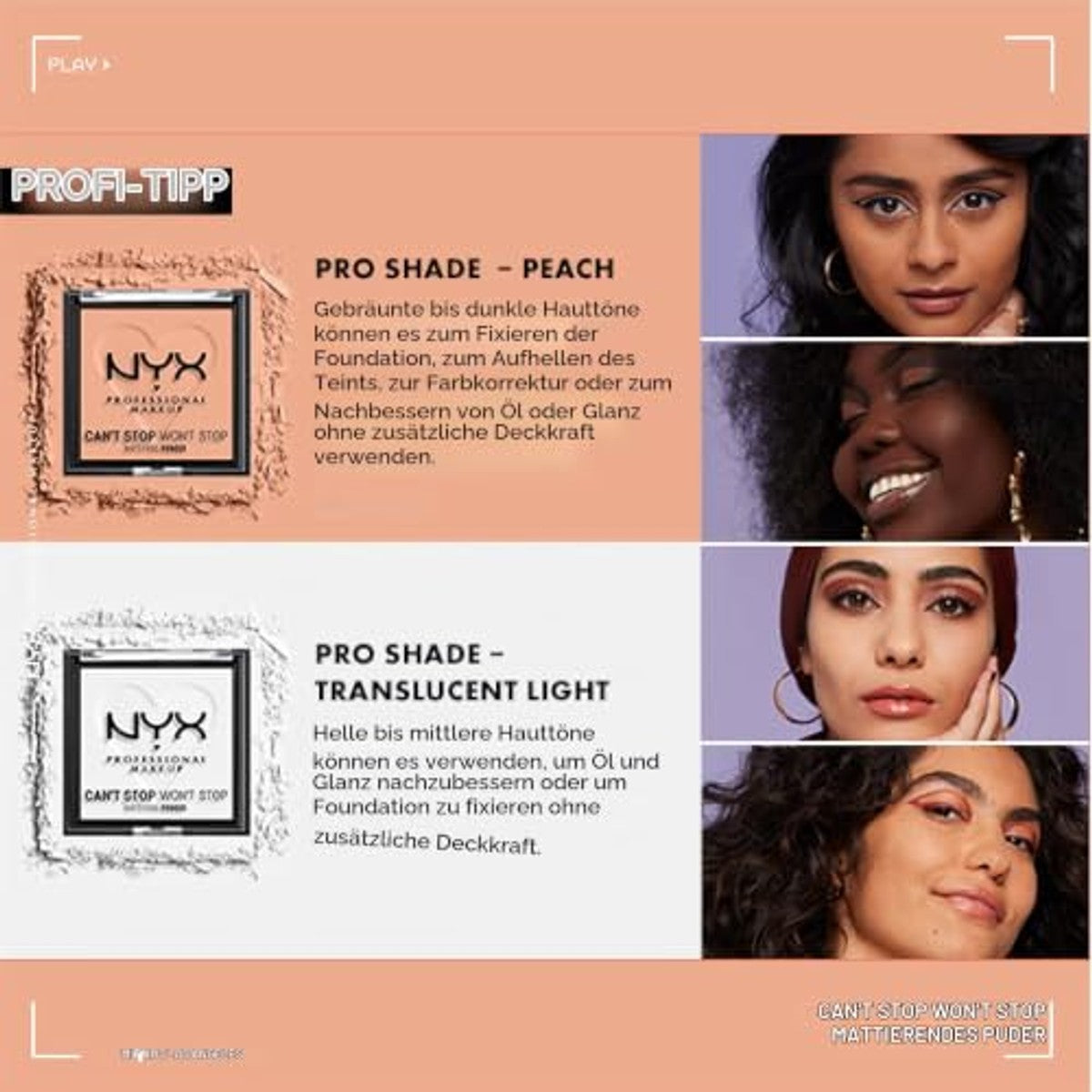 NYX PROFESSIONAL MAKEUP Can't Stop Won't Stop Mattifying Powder Golden - 3 stuks