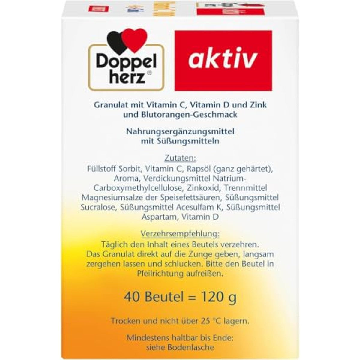 Doppelherz Vitamine C 1000 + D3 + Zink Direct Bloedsinaasappel 40 Sticks - 3-pack