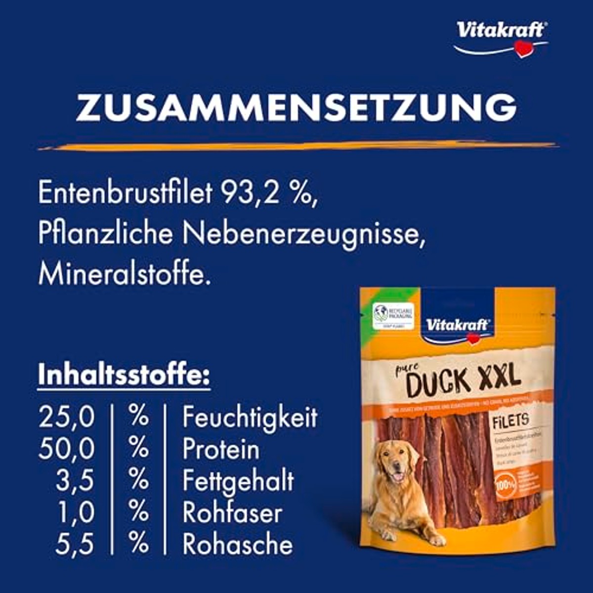 Vitakraft Pure Duck XXL Filet hondensnack eend 6 x 250 g - 6-pack – foto 6