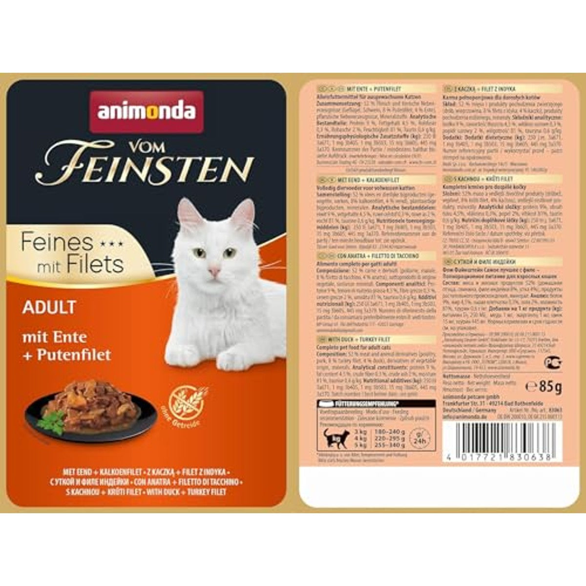 animonda Vom Feinsten Volwassen kattenvoer, natvoer voor volwassen katten, fijn met filets, met eend + kalkoenfilet, 18 x 85 g – animonda Vom Feinsten