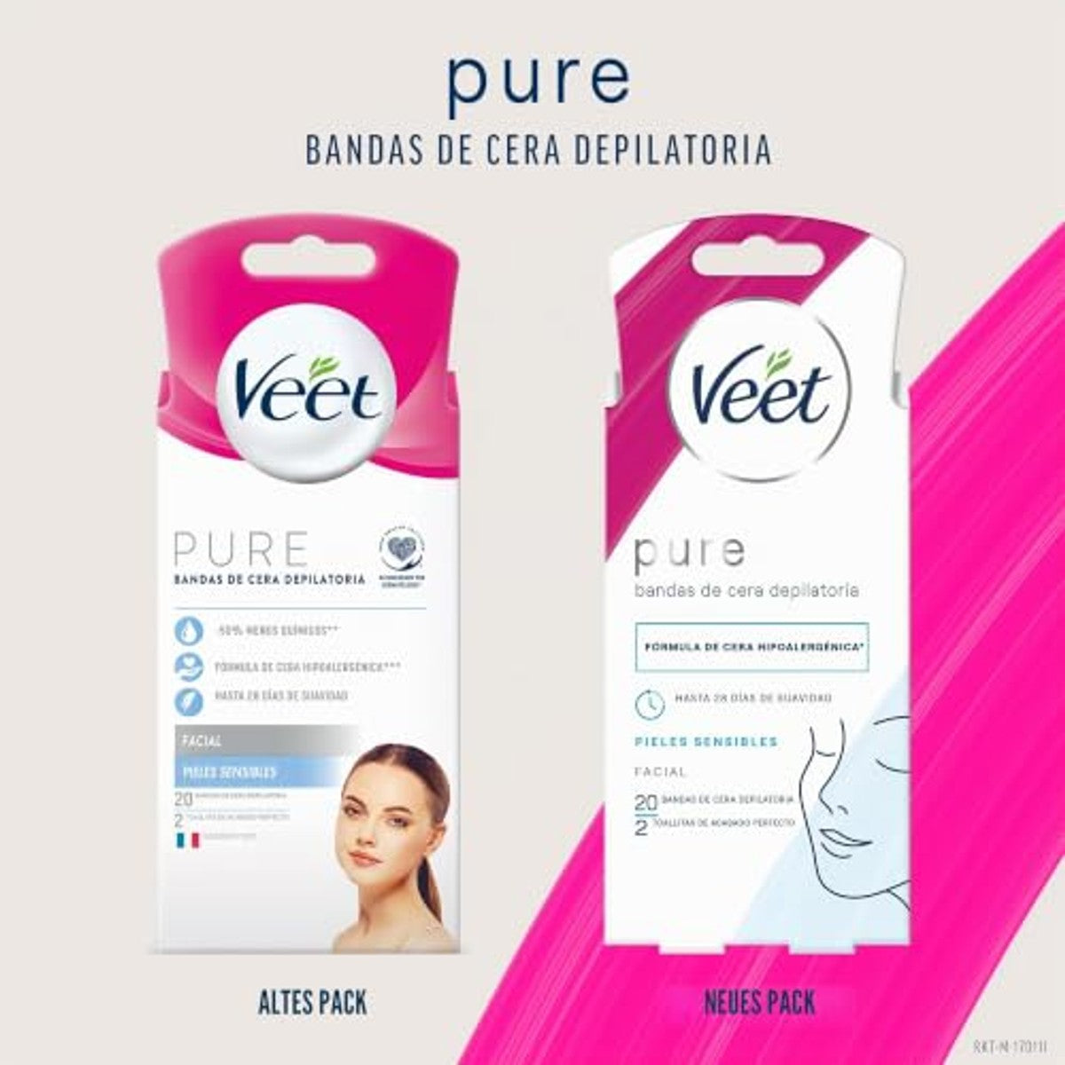Veet Pure gezichtswaxstrips gevoelige huid 20 u - 3-pack