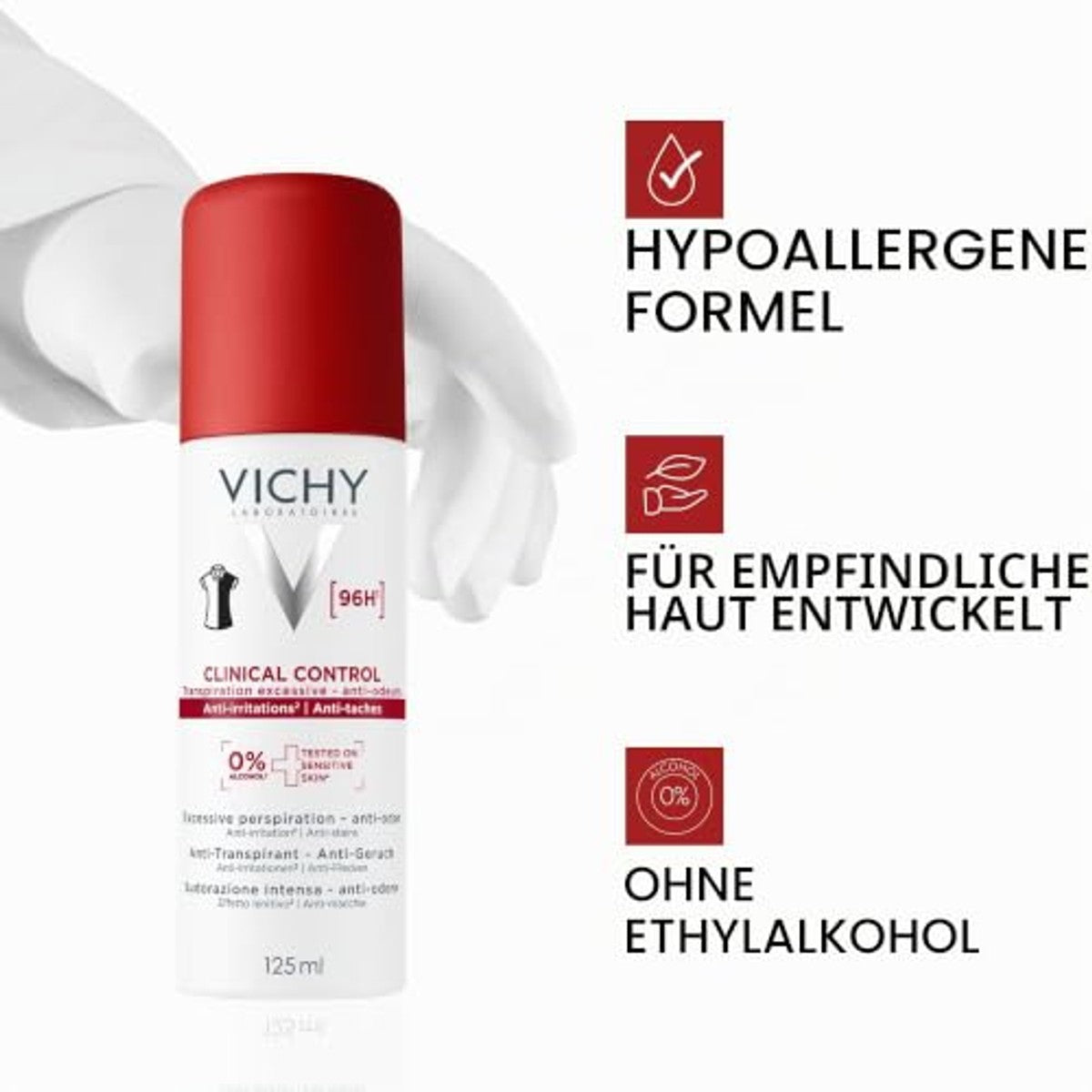 Vichy Dermo-Tolerance Clinical Control Deo Spray 96h voor Dames 125 ml - 6-pack