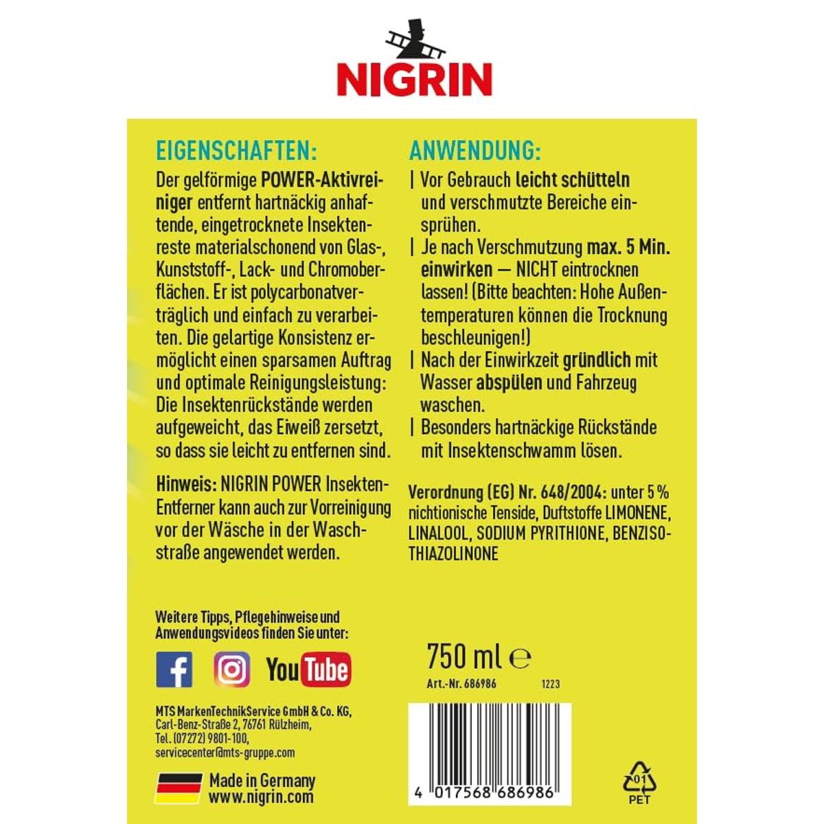 NIGRIN Power Insectenverwijderaar 6 x 750 ml - Voordeelverpakking